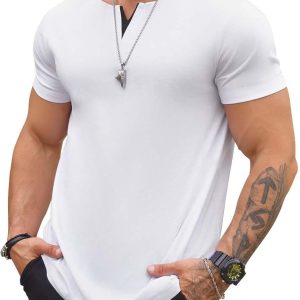 Mens V-Neck T Shirts Casual Fashion Longline Shirt Tee for Men