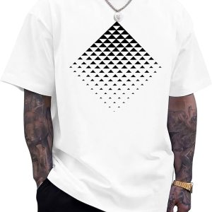 Mens Graphic T-Shirts Triangle Geometric Gradient Art Short Sleeve Summer Top Crewneck Casual Tees for Men