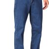 men Elastic Waist Jeans Relaxed Fit with Zipper and Button