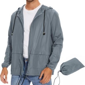 Packable Mens Rain Jacket Lightweight Raincoat Waterproof with Hood Outdoor Windbreaker Jacket Travel Rain Jackets