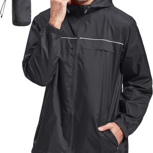 Rain Jacket Men Waterproof Windbreaker, Lightweight Hooded Raincoat for Daily Casual