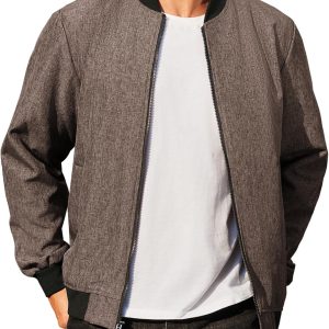 Men's Casual Varsity Jacket Vintage Lightweight Bomber Jackets Zip Up Fashion Coat