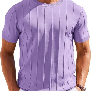 Men's T- Shirts Short Sleeve Knit Sweater Shirt Casual Crewneck Ribbed Pullover Tees